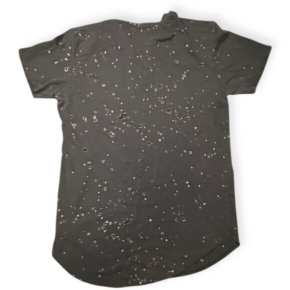 PACSUN Men’s Black Distressed Longer Fit T-Shirt Size Medium - Picture 2 of 5